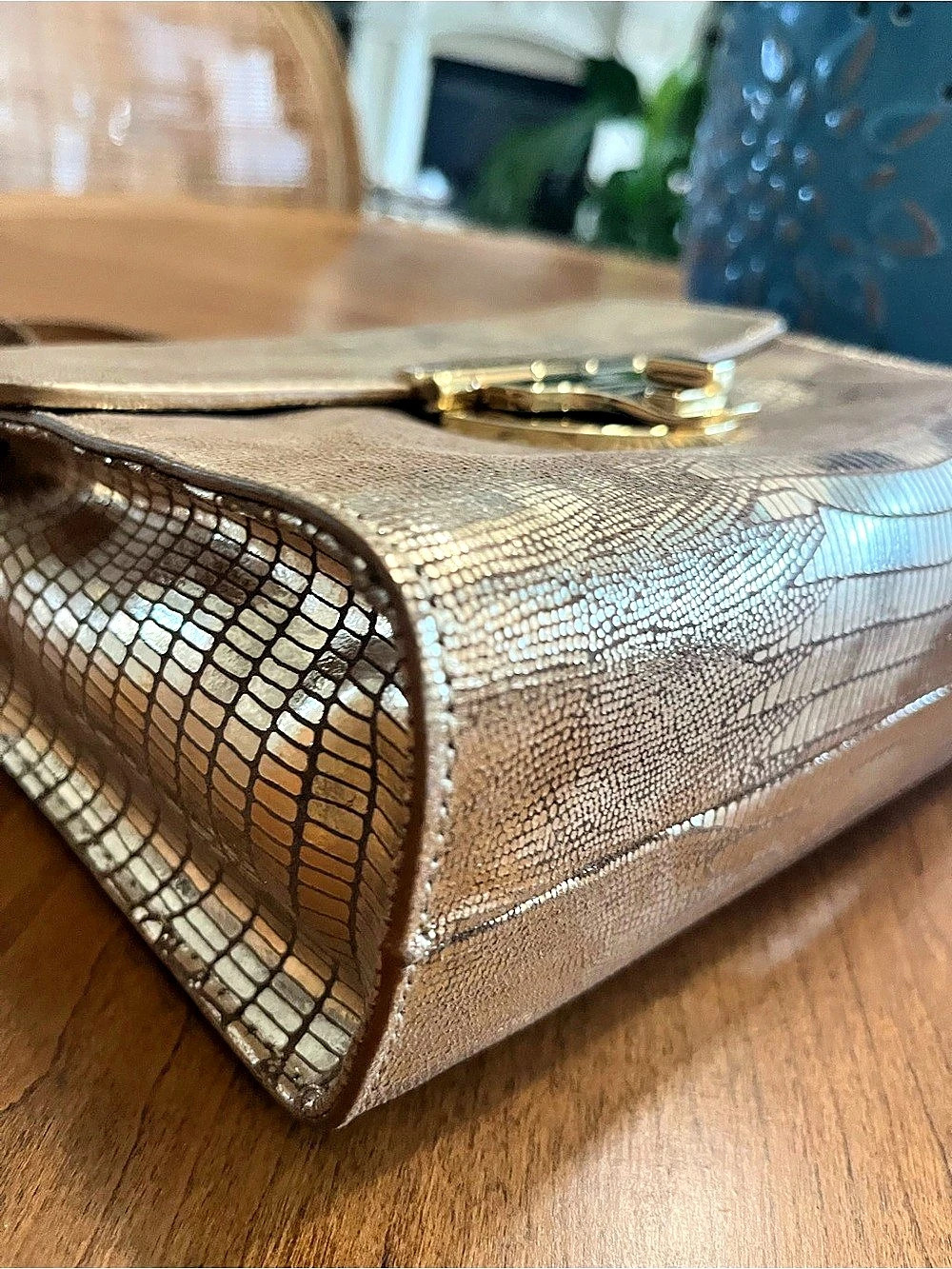 Michael Kors Mott Lizard-Embossed Leather Crossbody Bag Gold